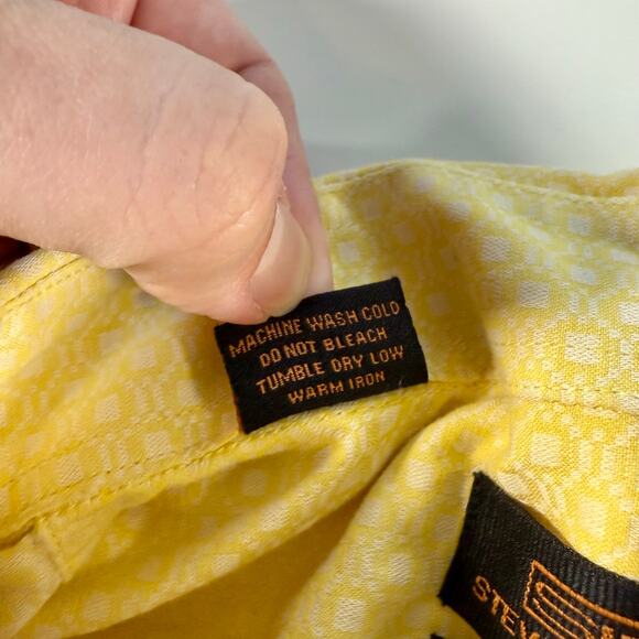 Steven Land Men's 16.5 34/35 Yellow & White 100% Cotton Modern Fit Dress Shirt - Picture 6 of 9